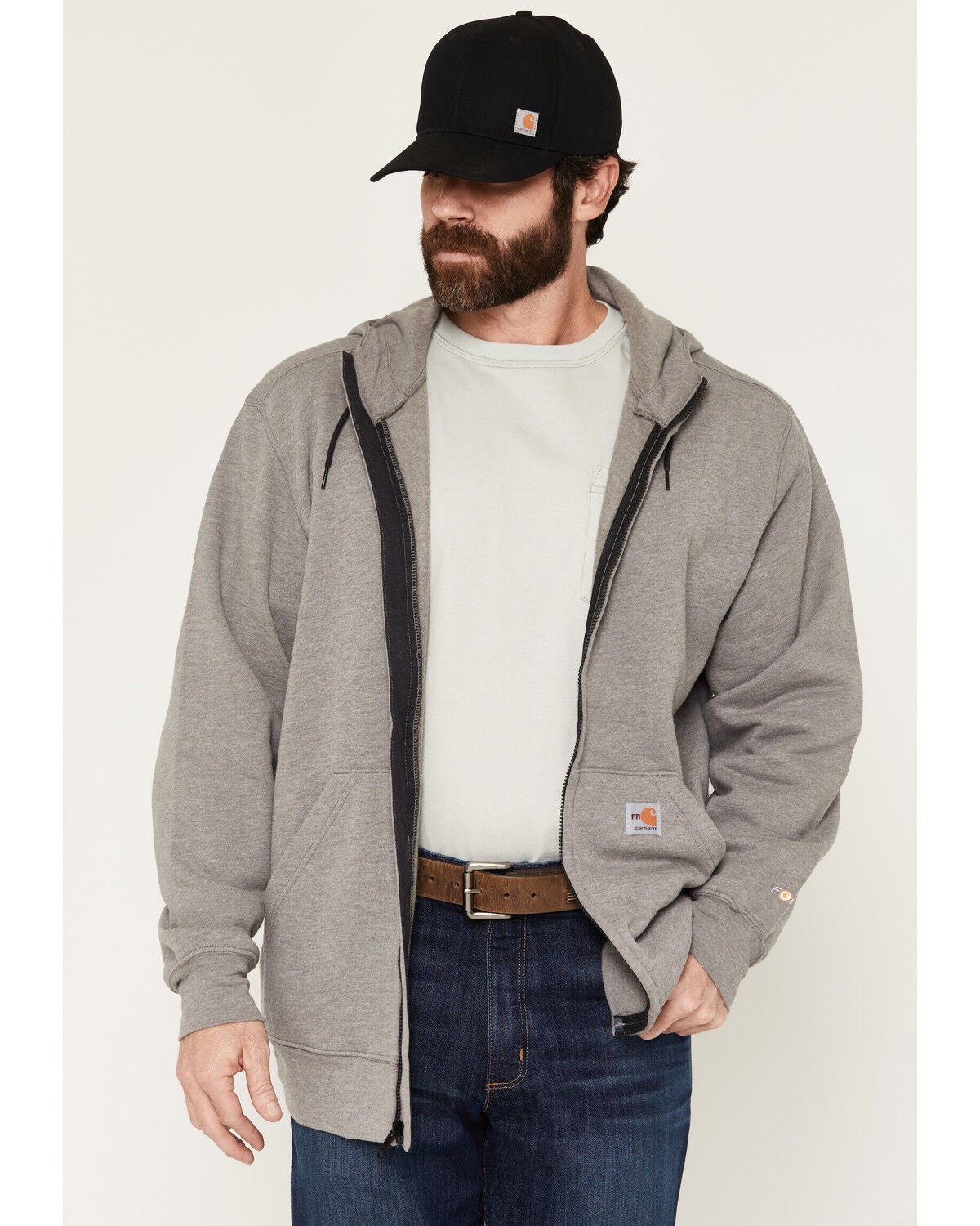 Carhartt Men's FR Force Original Fit Zip-Front Hooded Work Jacket, Grey, hi-res