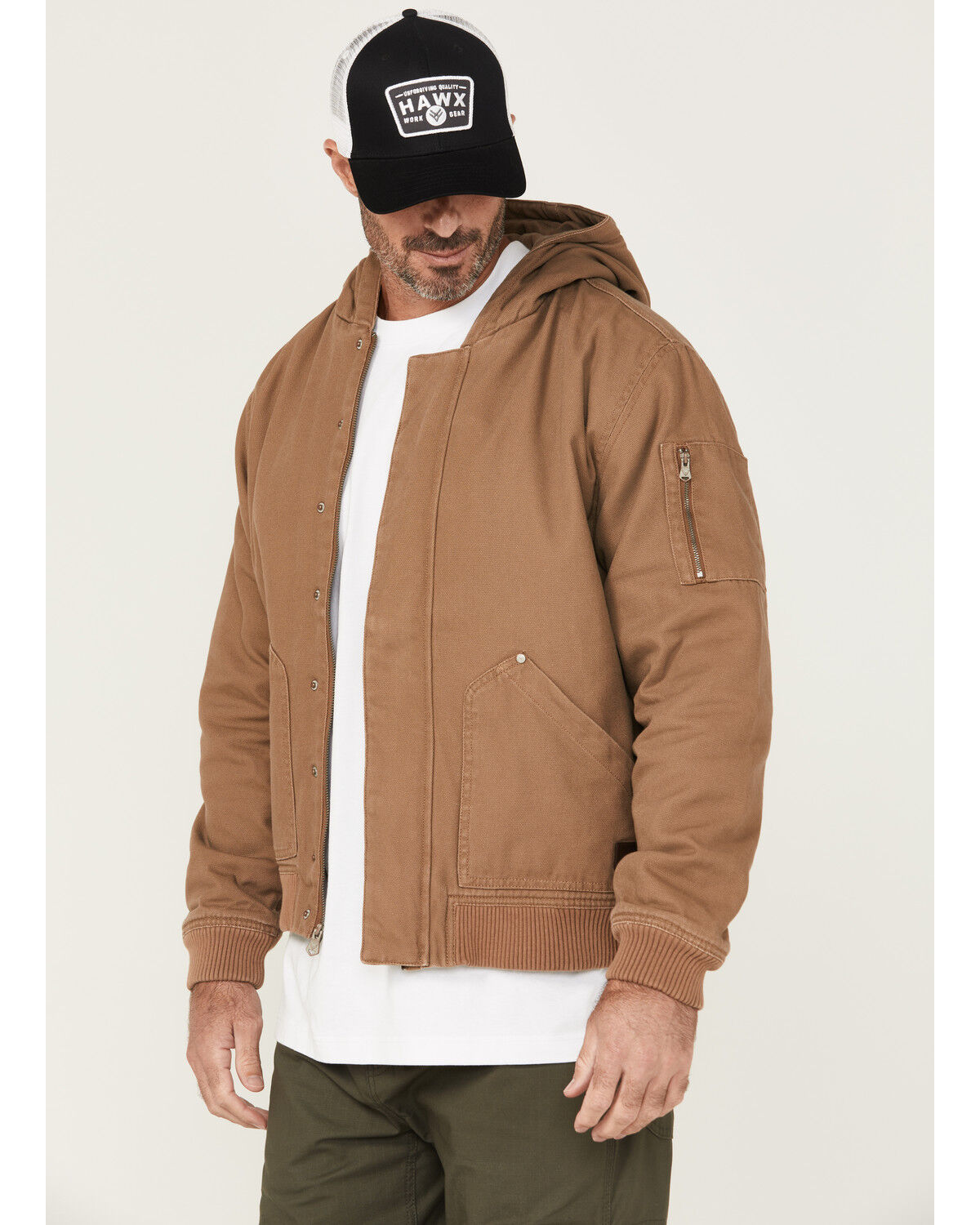 Image #2 - Thorogood Men's Legacy Stone Washed Hooded Bomber Jacket, Heather Grey, hi-res