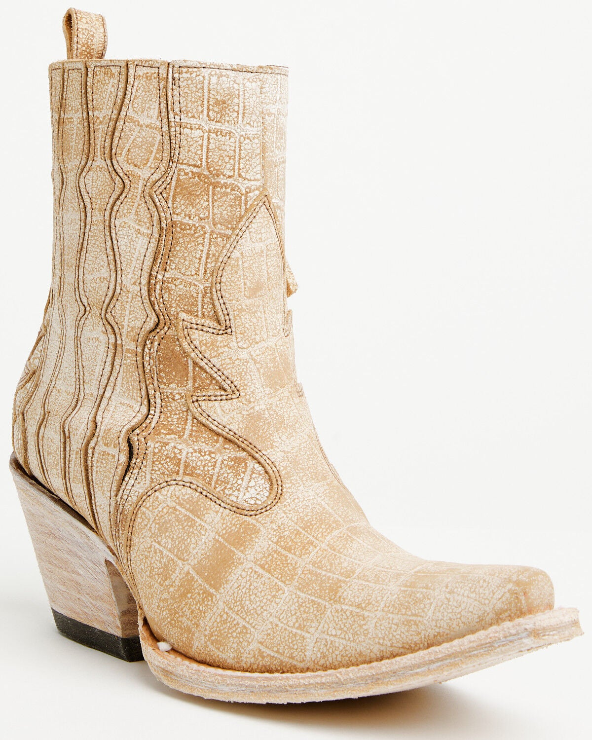 Ariat Women's Jade Crocodile Print Western Booties - Snip Toe, Tan, hi-res