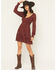 Image #2 - Idyllwind Women's Pippin Ditsy Floral Print Long Sleeve Mini Dress, Cherry, hi-res