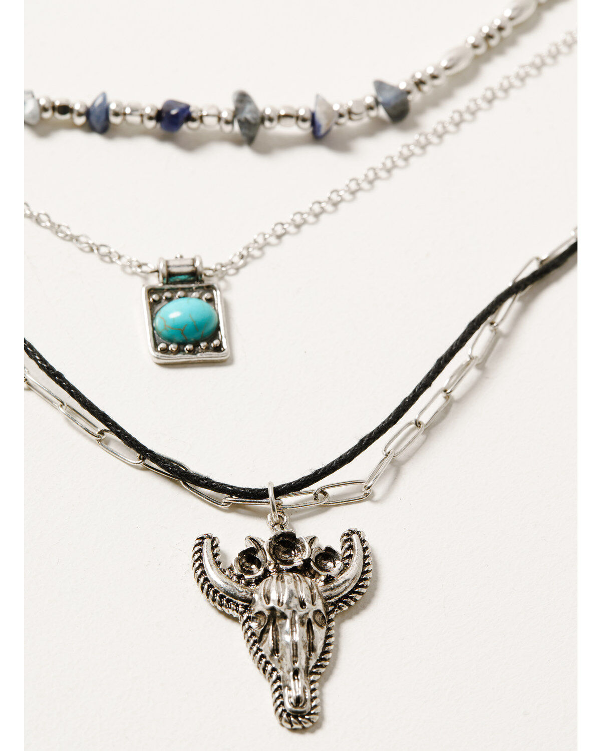 Image #2 - Shyanne Women's Layered Bull Pendant & Chip Necklace, Silver, hi-res