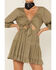 Lush Women's Tie Front Cutout Tiered Long Sleeve Dress, Olive, hi-res