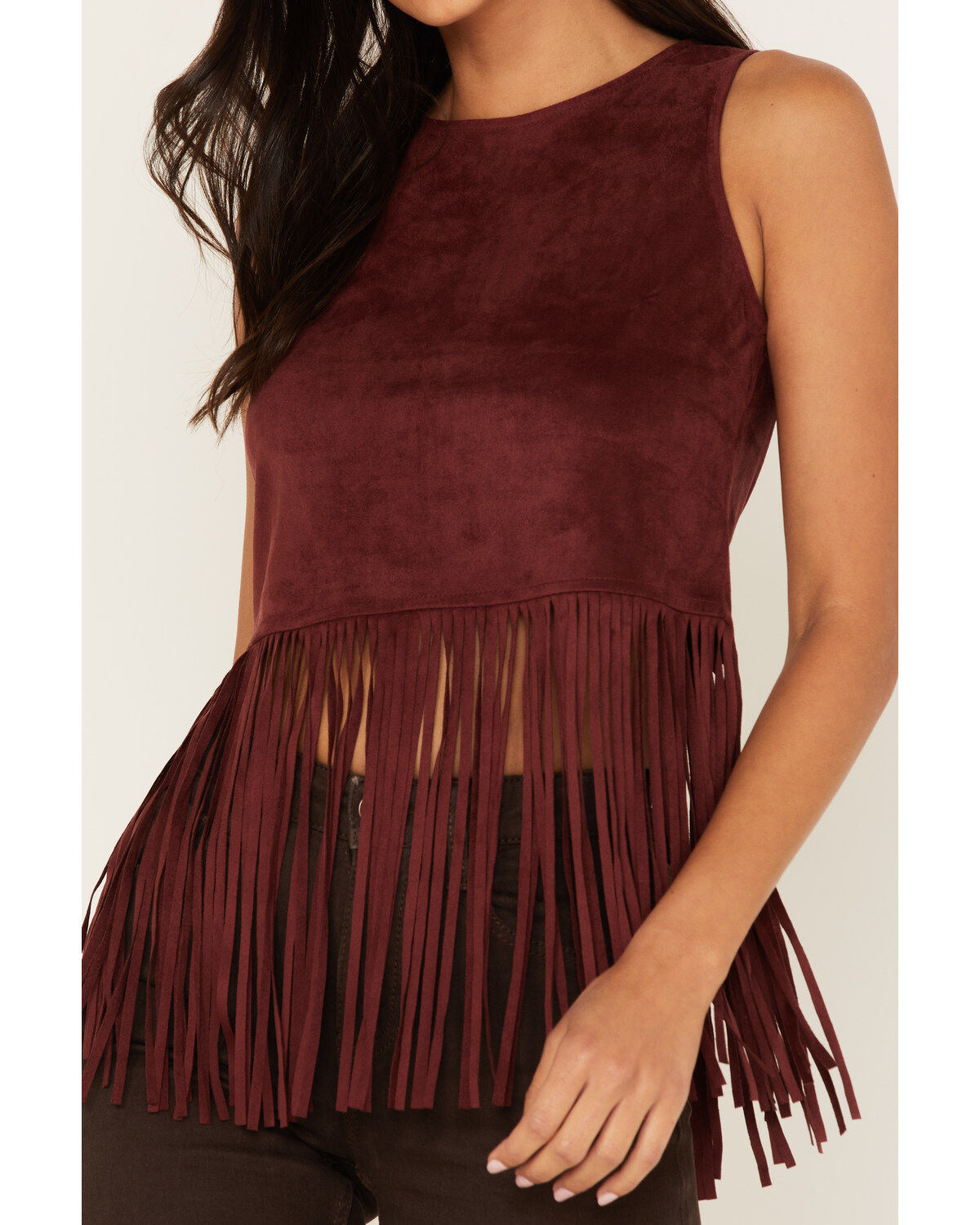 Image #3 - Shyanne Women's Faux Suede Fringe Tank Top, Wine, hi-res