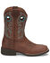 Justin Boys' Bowline Junior Western Boots - Broad Square Toe, Chocolate/turquoise, hi-res