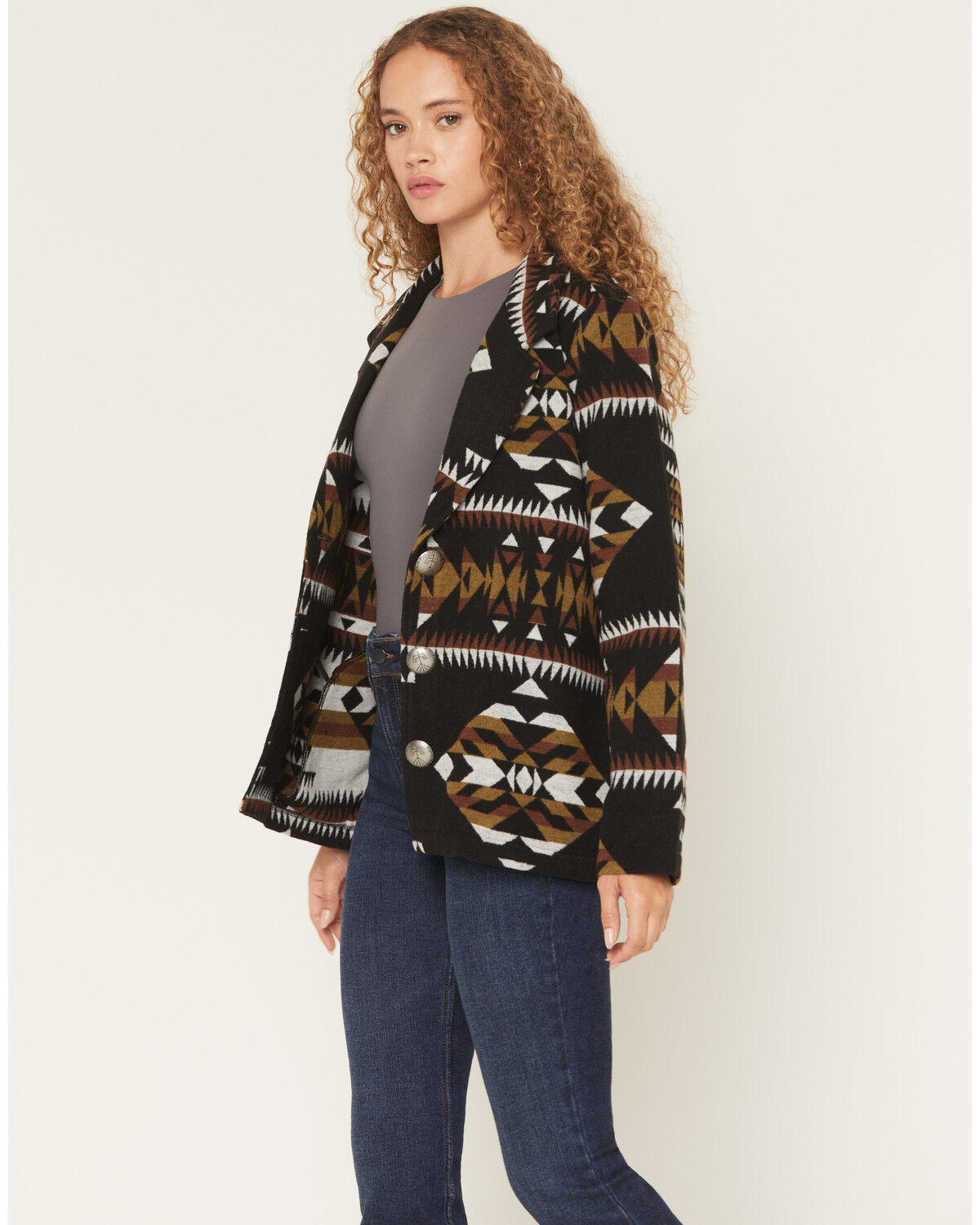 Image #2 - Cotton & Rye Women's Boot Barn Exclusive Southwestern Print Blazer, Dark Brown, hi-res