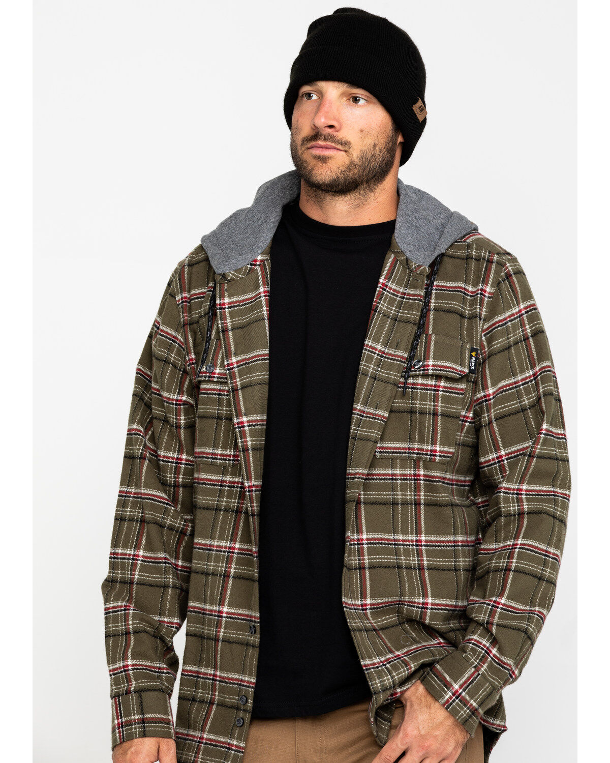 Image #1 - Hawx Men's Olive Mission Plaid Hooded Long Sleeve Work Shirt Jacket, , hi-res