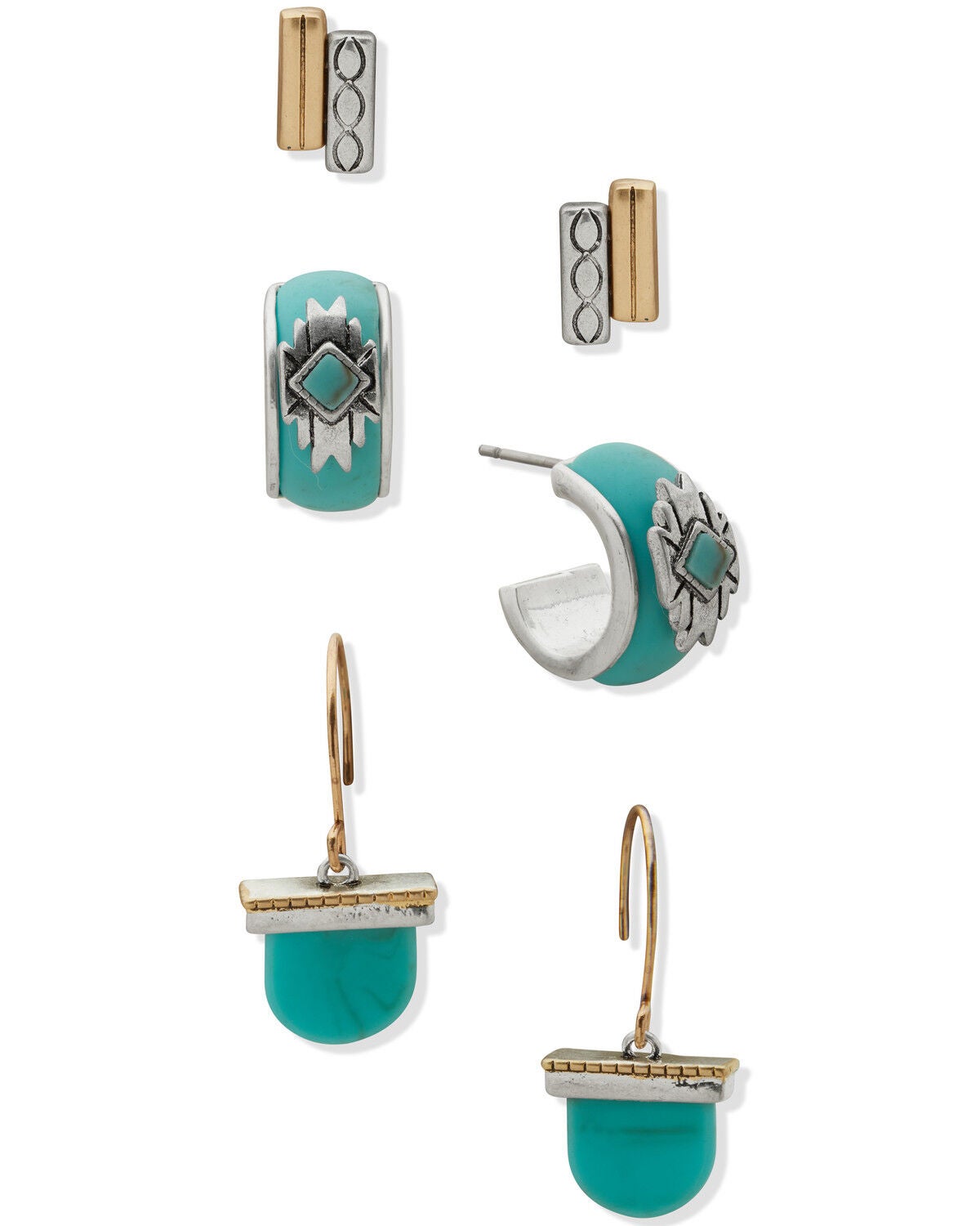 Lainey Wilson Women's Geo Pattern Stone Trio Earring Set - 3 Piece, Gold, hi-res