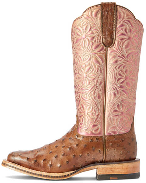 Image #2 - Ariat Women's Donatella Exotic Ostrich Western Boots - Broad Square Toe , Brown, hi-res