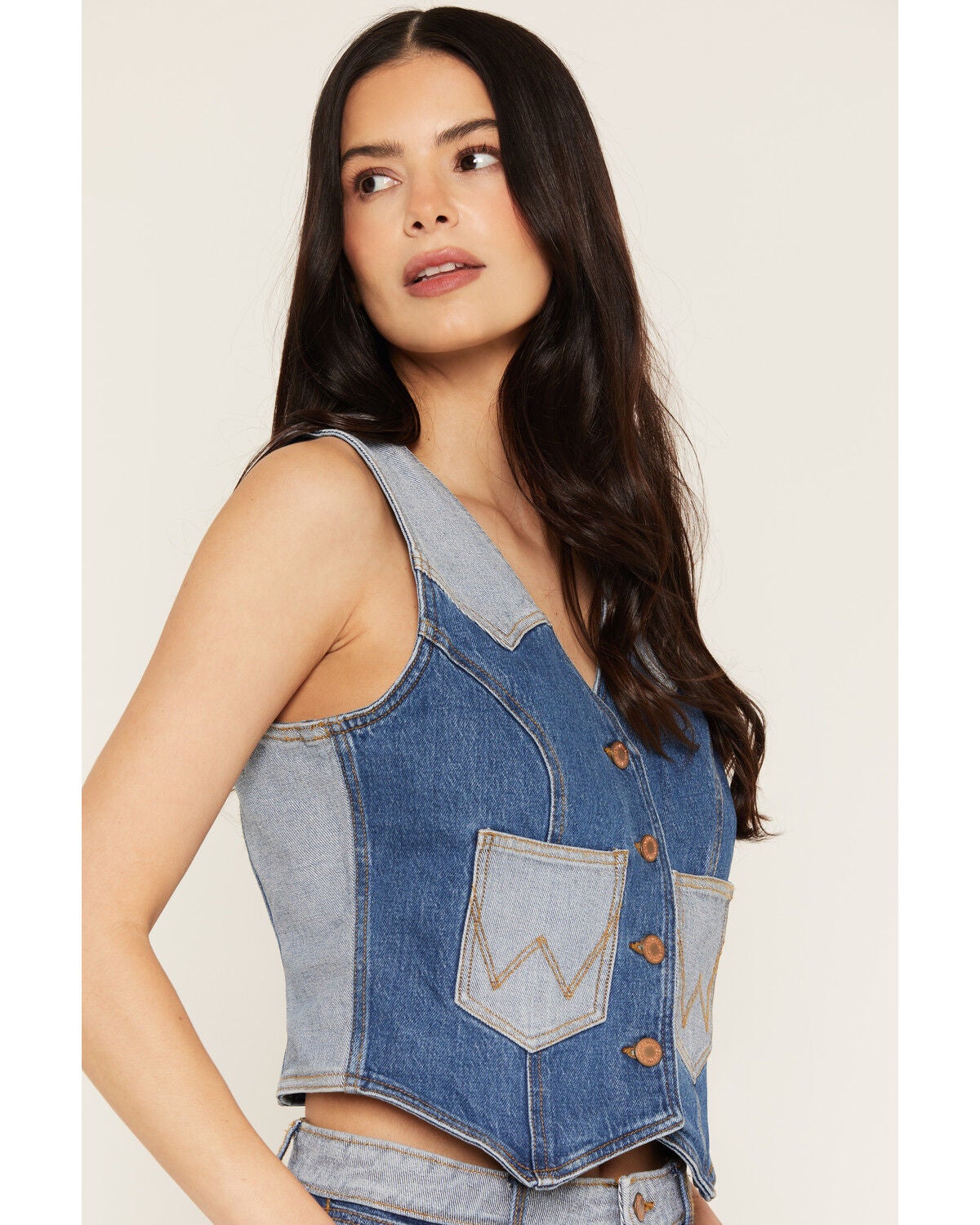Image #2 - Wrangler Women's Two Tone Sleeveless Button-Down Denim Vest, Blue, hi-res