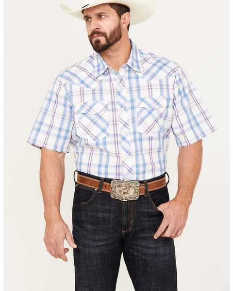 Wrangler 20X Men's Advanced Comfort Plaid Print Short Sleeve Snap Western Shirt, Purple, hi-res
