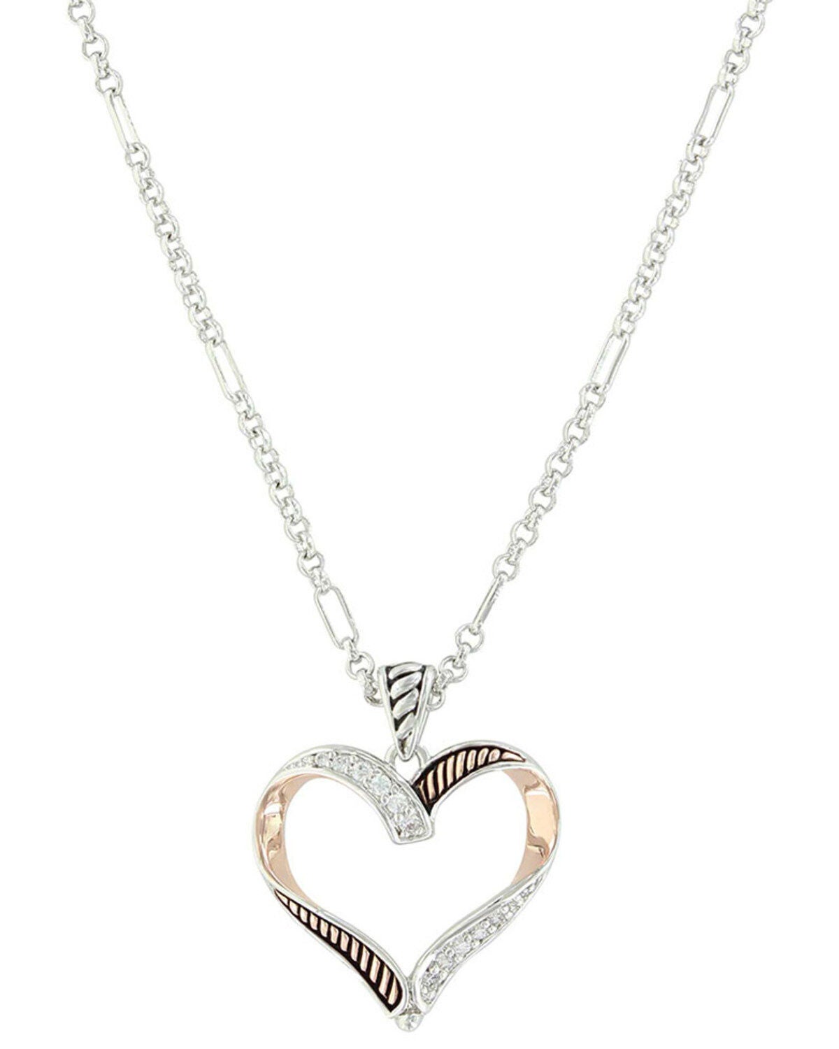 Montana Silversmiths Women's Facets Of Love Rose Gold Heart Necklace, Silver, hi-res
