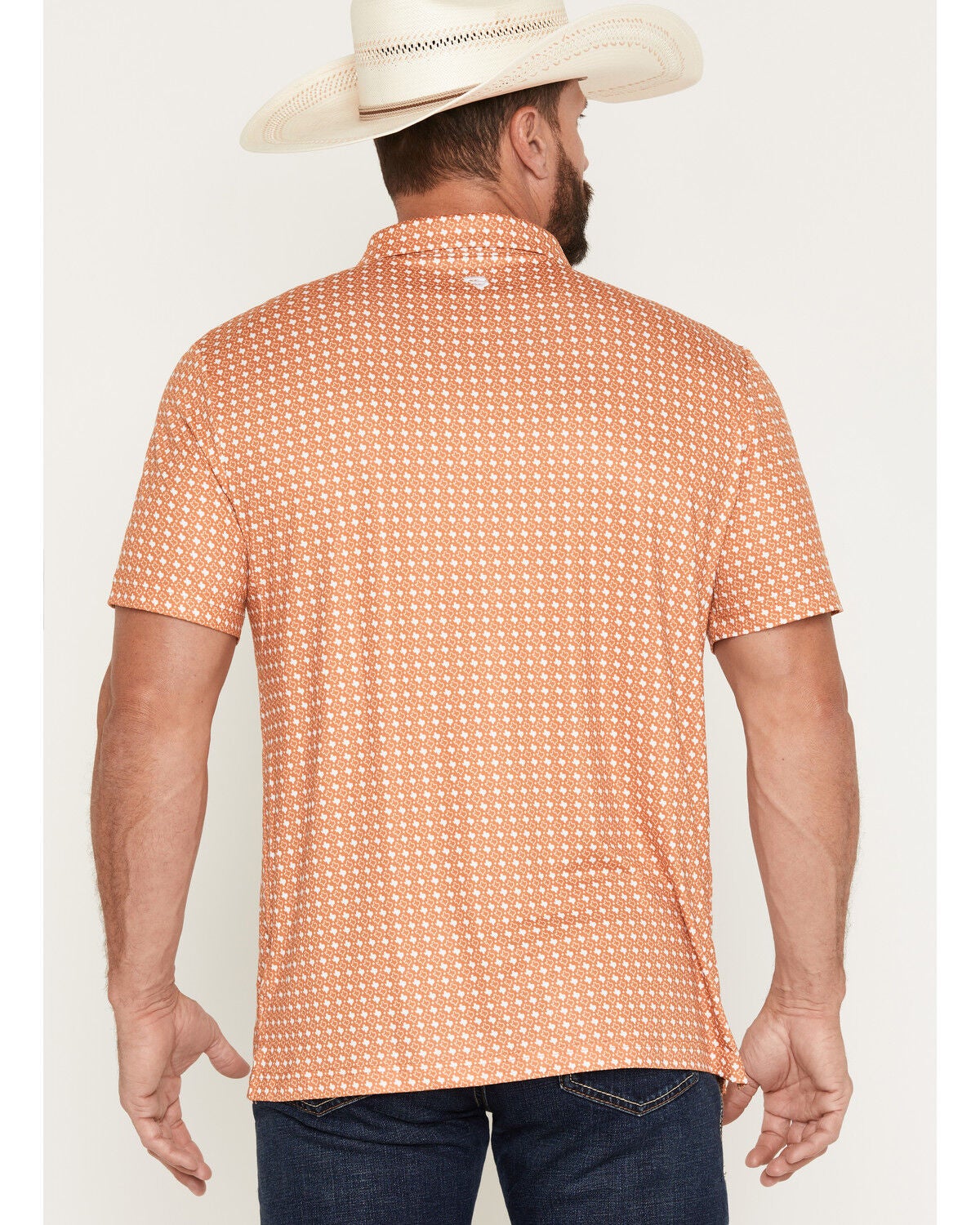 Image #4 - Burlebo Men's Texas Short Sleeve Button-Down Performance Polo Shirt, Orange, hi-res