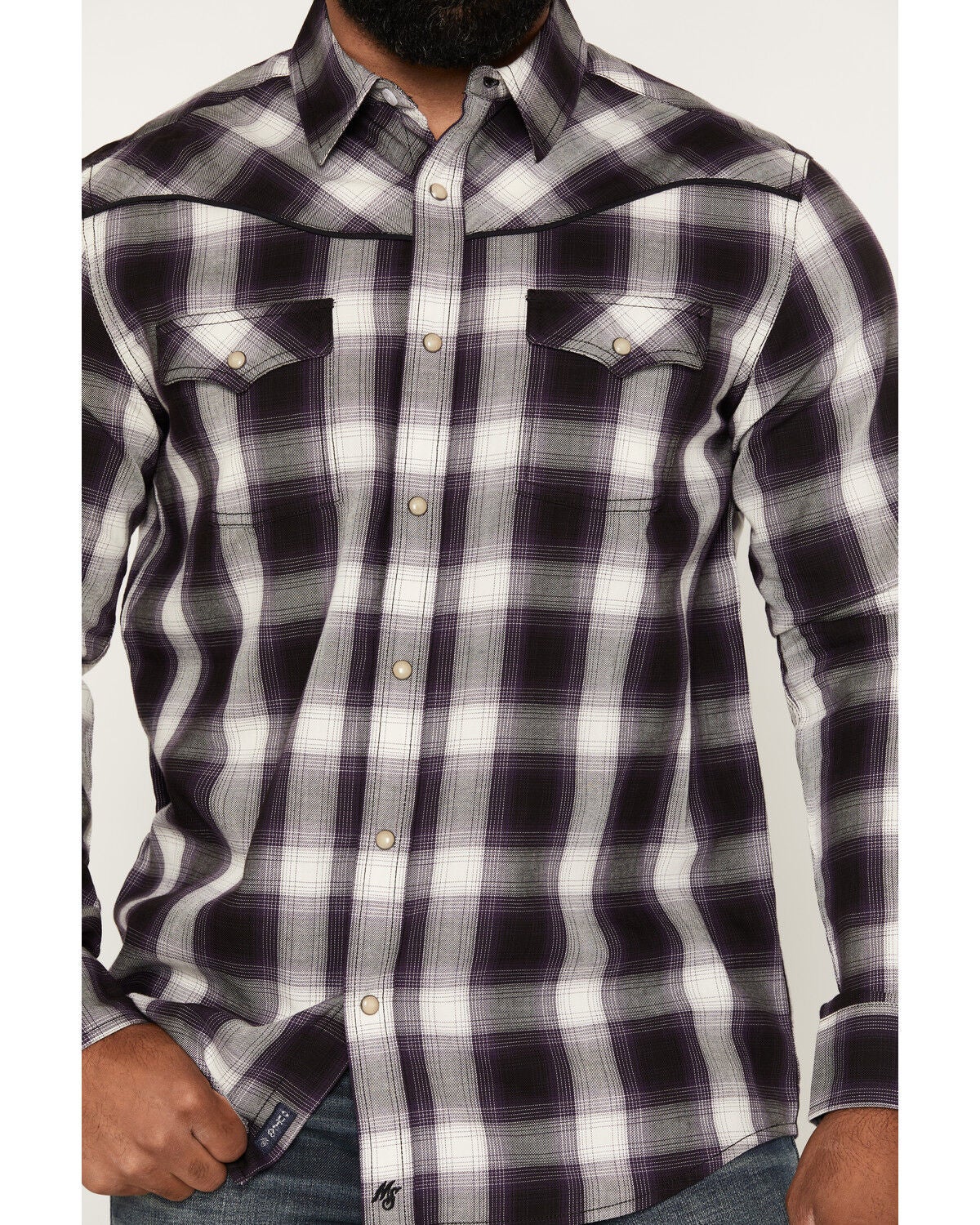Image #3 - Moonshine Spirit&reg;&nbsp;Men's Trigger Code Plaid Print Long Sleeve Snap Western Shirt, Purple, hi-res