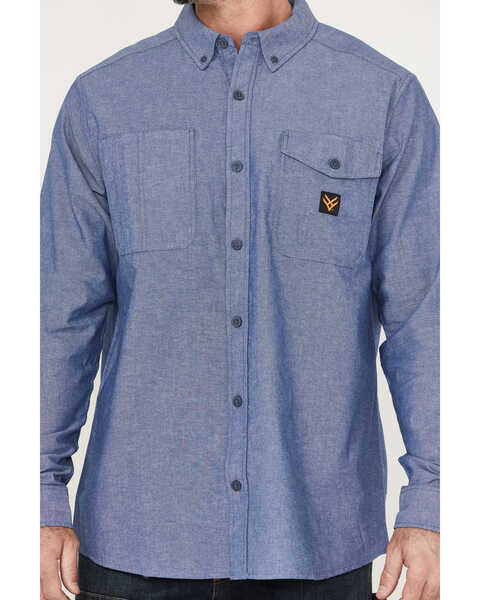 Hawx Men's Chambray Sun Protection Long Sleeve Button Down Western Shirt - Big & Tall, Blue, hi-res