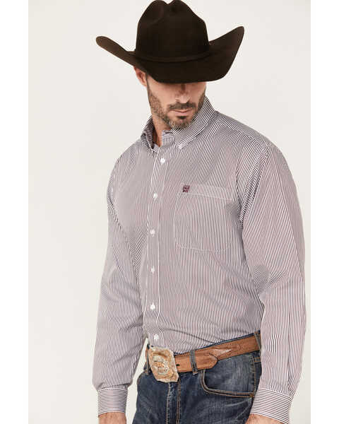 Image #2 - Cinch Men's Striped Long Sleeve Button-Down Western Shirt, Purple, hi-res