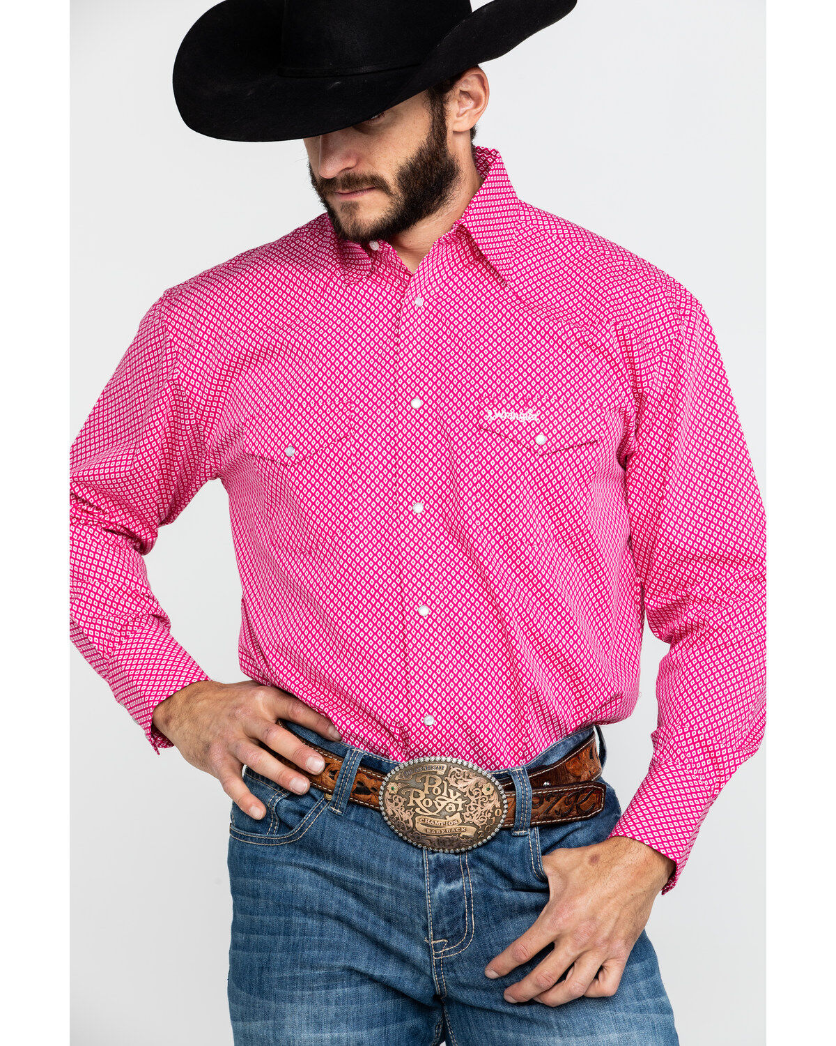 Image #4 - Wrangler Men's Tough Enough To Wear Pink Geo Print Long Sleeve Western Shirt , , hi-res