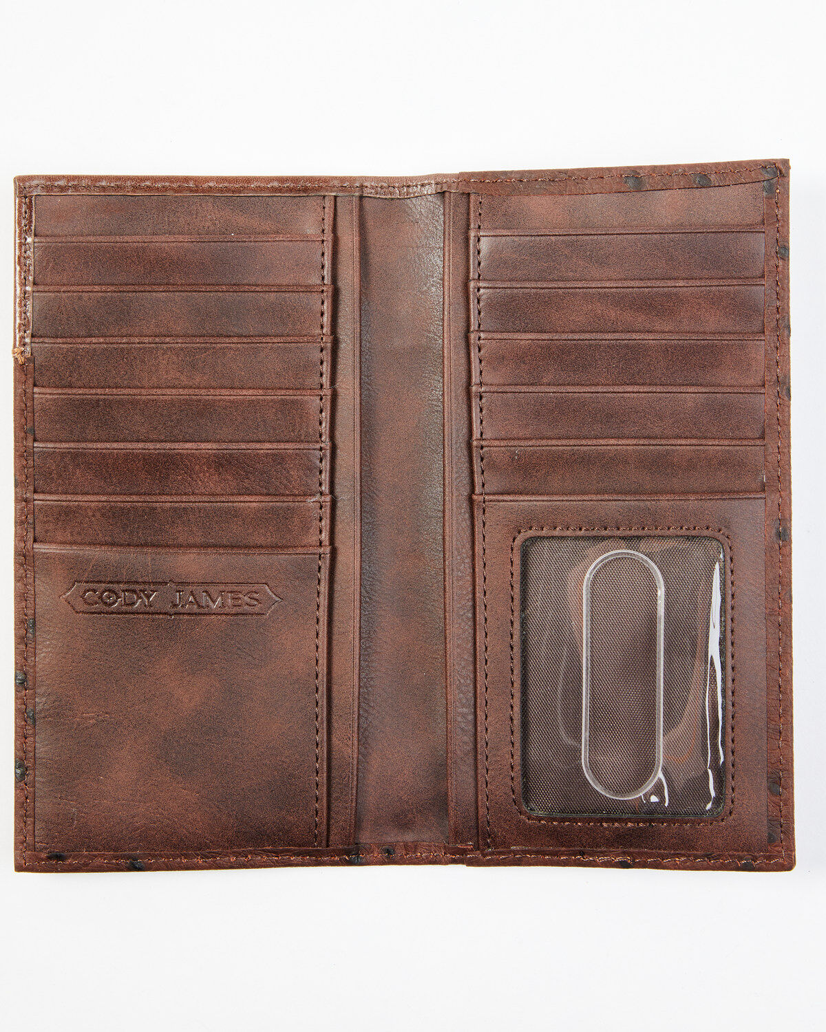 Image #2 - Cody James Men's Bifold Ostrich Print Embossed Rodeo Wallet, Brown, hi-res