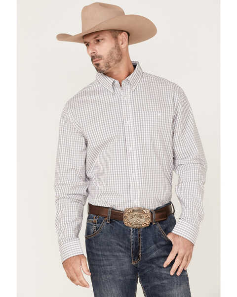RANK 45® Men's Fishing Small Plaid Print Long Sleeve Button-Down Western Shirt , White, hi-res