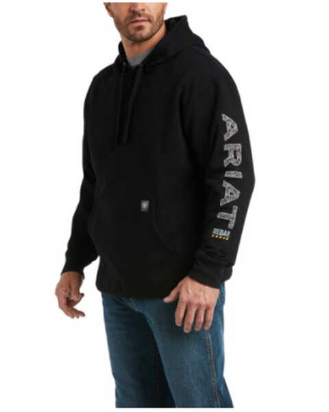 Ariat Men's Rebar Roughneck Skull Graphic Hooded Work Sweatshirt - Big & Tall , Black, hi-res