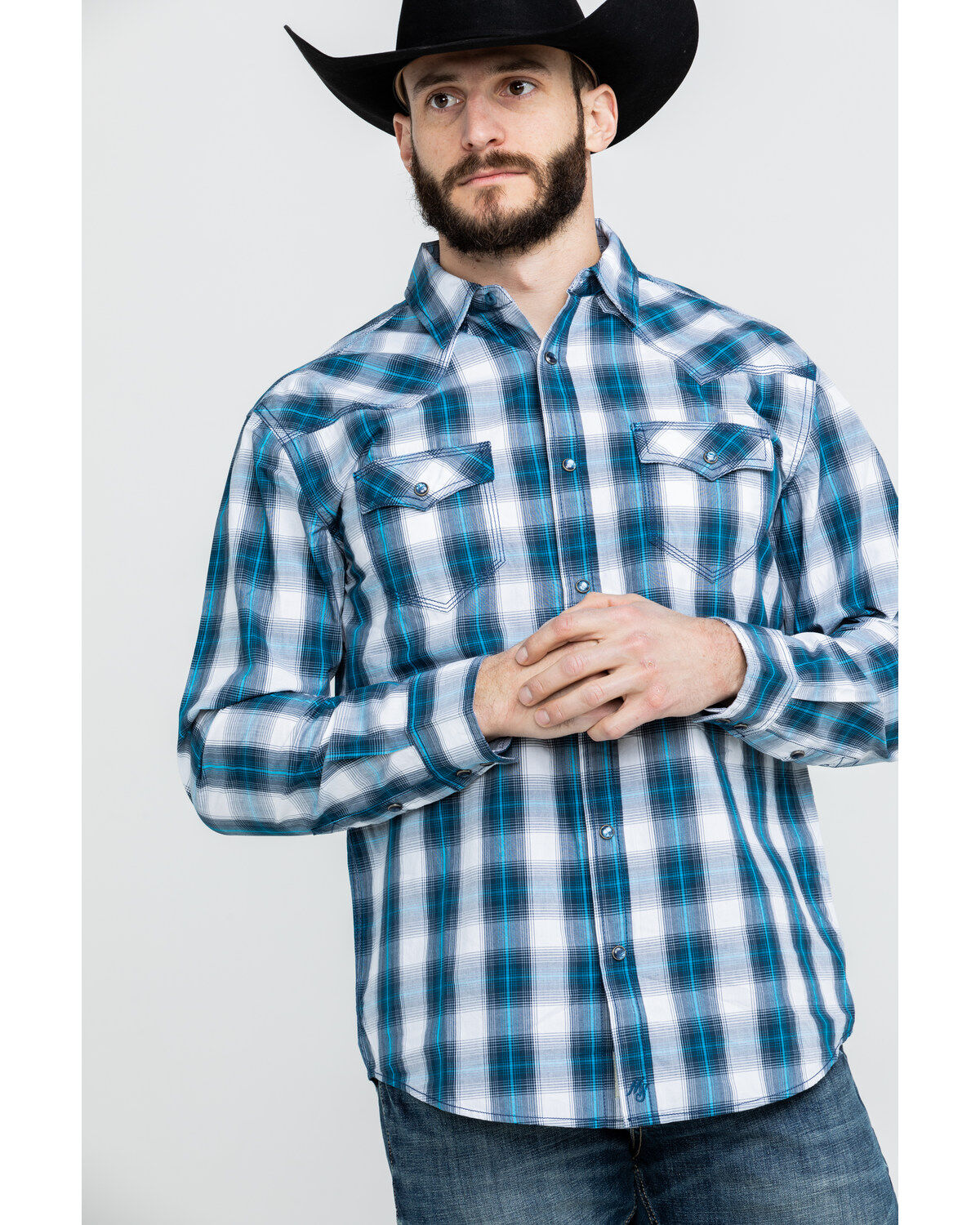Image #1 - Moonshine Spirit Men's Azul Med Plaid Long Sleeve Western Shirt , , hi-res