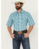 Image #1 - Wrangler 20X Men's Plaid Print Short Sleeve Snap Stretch Western Shirt - Tall, Blue, hi-res