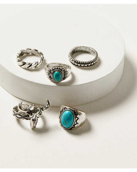 Image #1 - Idyllwind Women's Meridian Silver & Turquoise 5-Piece Ring Set, Silver, hi-res