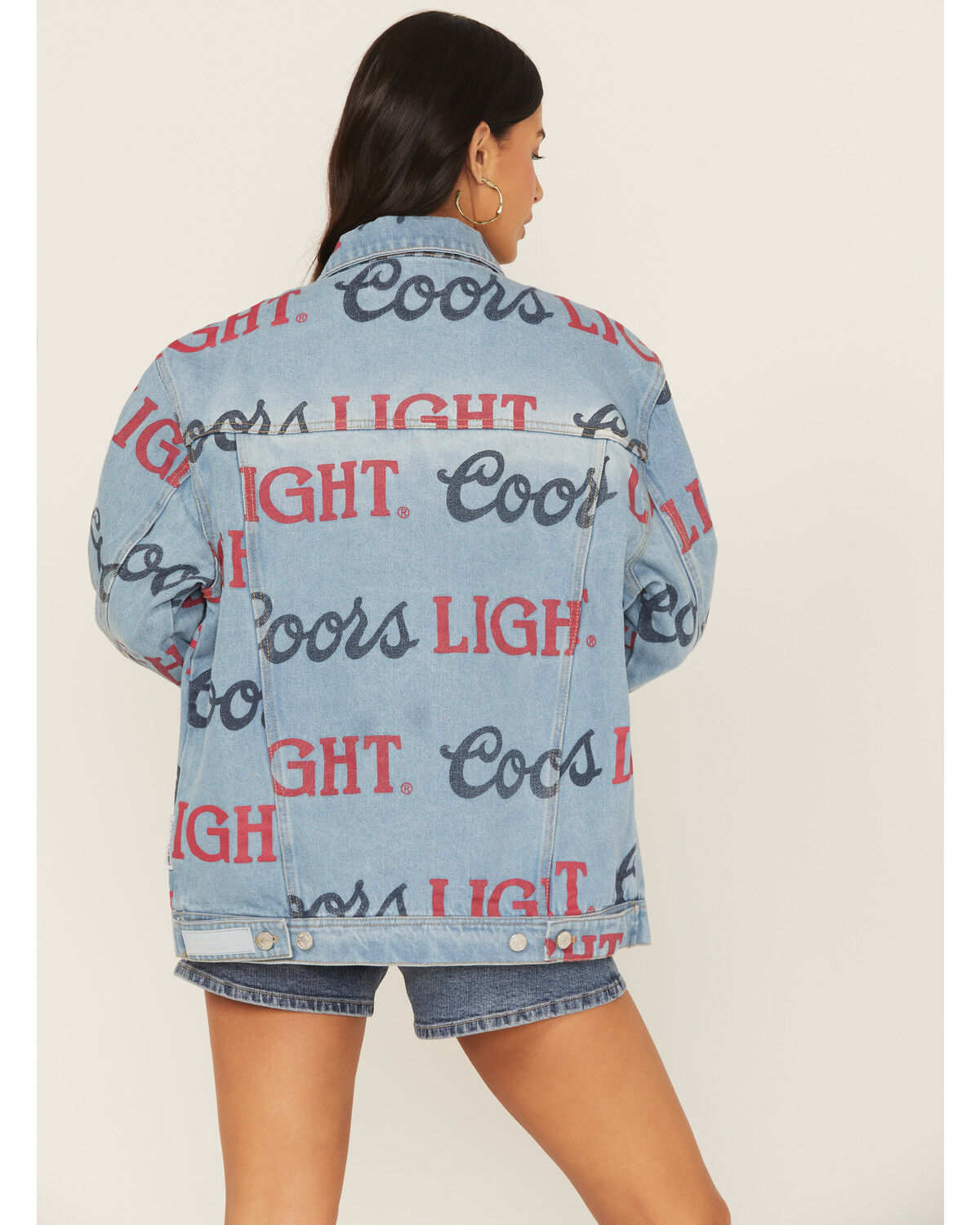 Image #4 - The Laundry Room Women's Medium Wash Coors Light Logo Print Denim Jacket, Medium Wash, hi-res