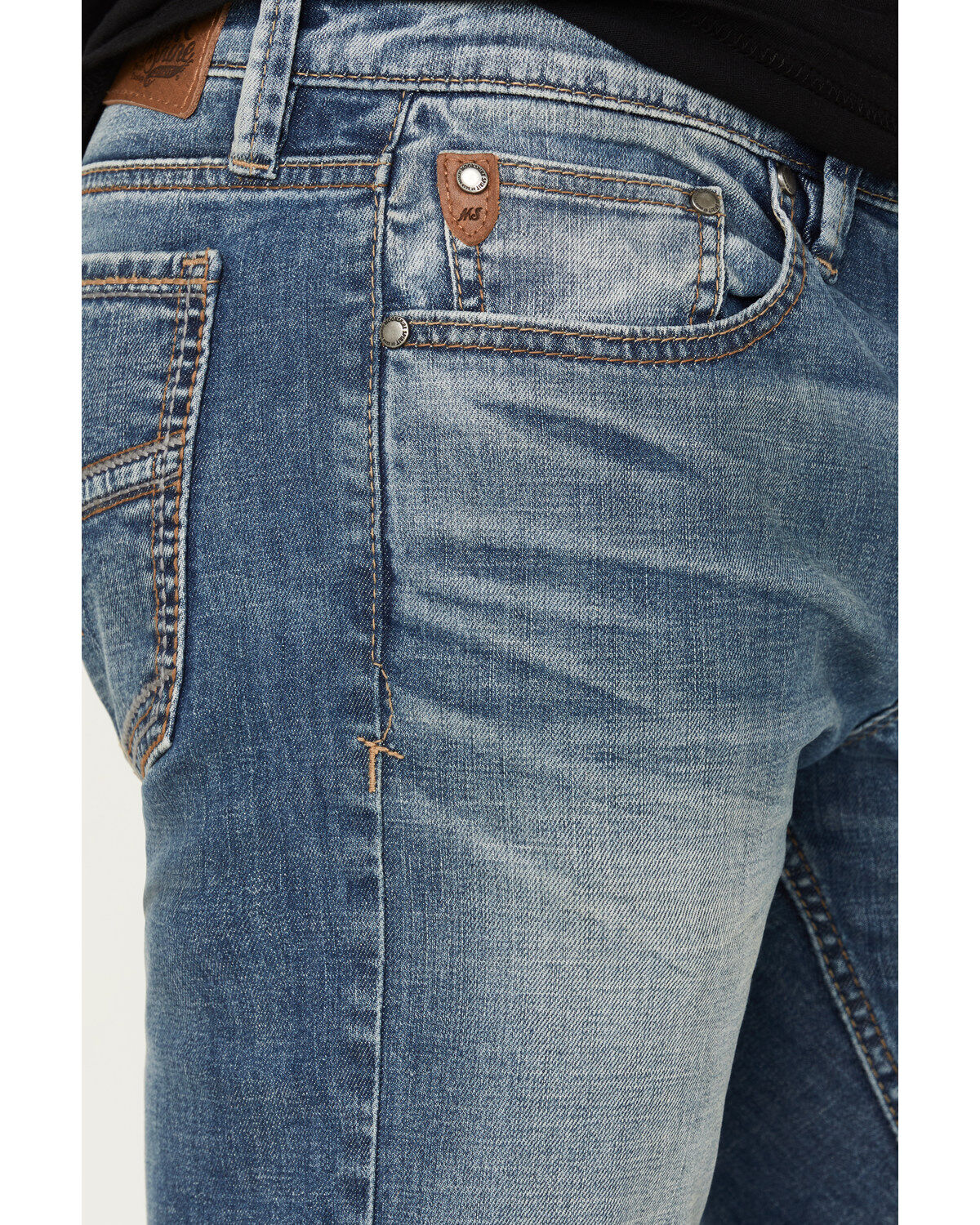 Product Name:  Moonshine Spirit Men's Medium Wash White Lightning Slim Bootcut Stretch Denim Jeans
