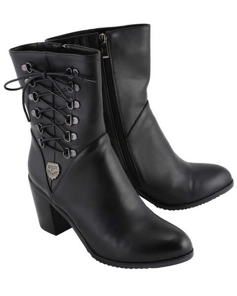 Image #10 - Milwaukee Leather Women's Laced Side Riding Boots - Round Toe, Black, hi-res