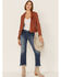 Mauritius Women's Star Leather Jacket , Orange, hi-res