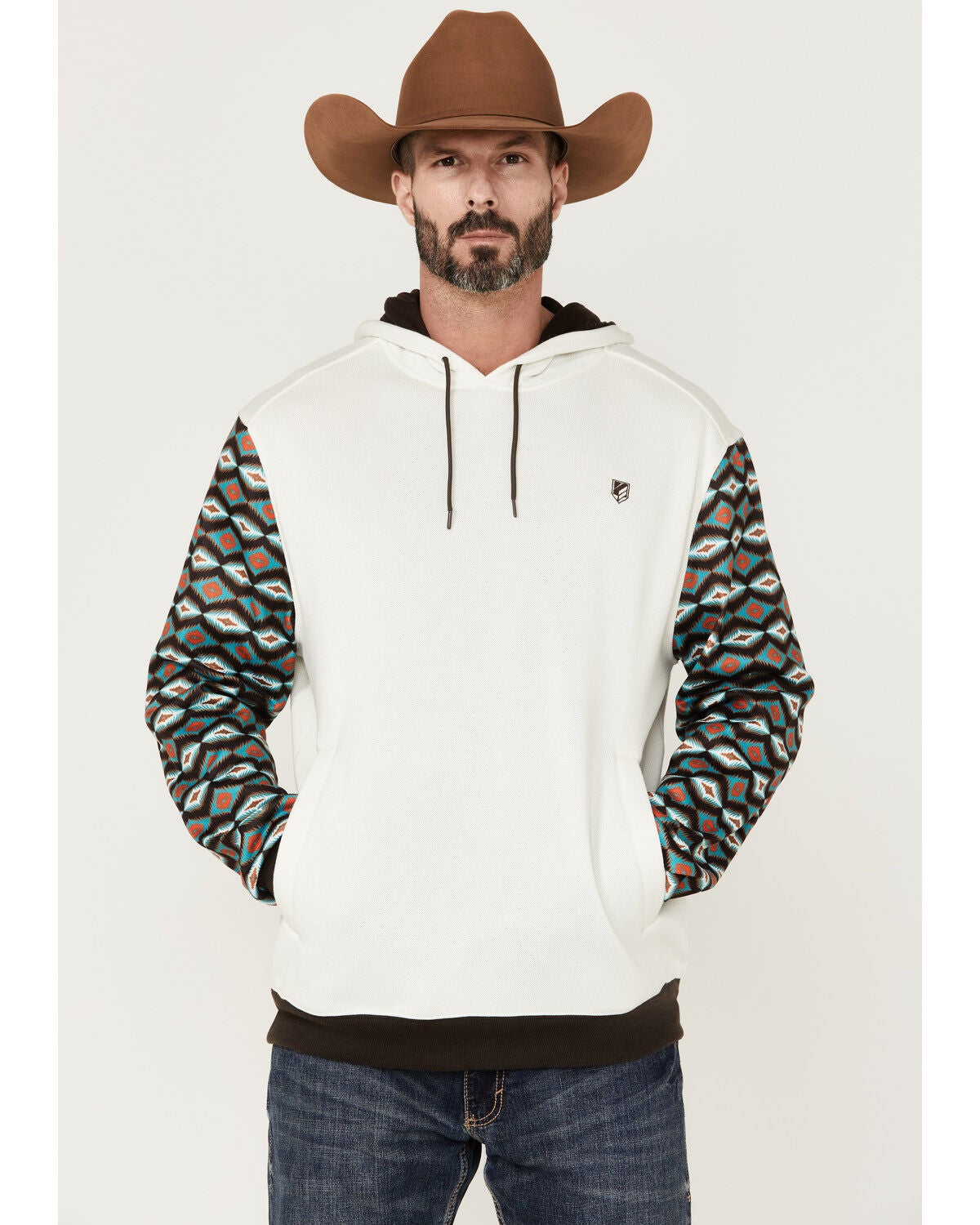 Image #2 - RANK 45 Men's Rustler Southwestern Color-Block Sleeve Hooded Sweatshirt , , hi-res