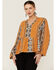 Image #1 - Wrangler Retro Women's Split Neck Peplum Print Mustard Peasant Top, Dark Yellow, hi-res