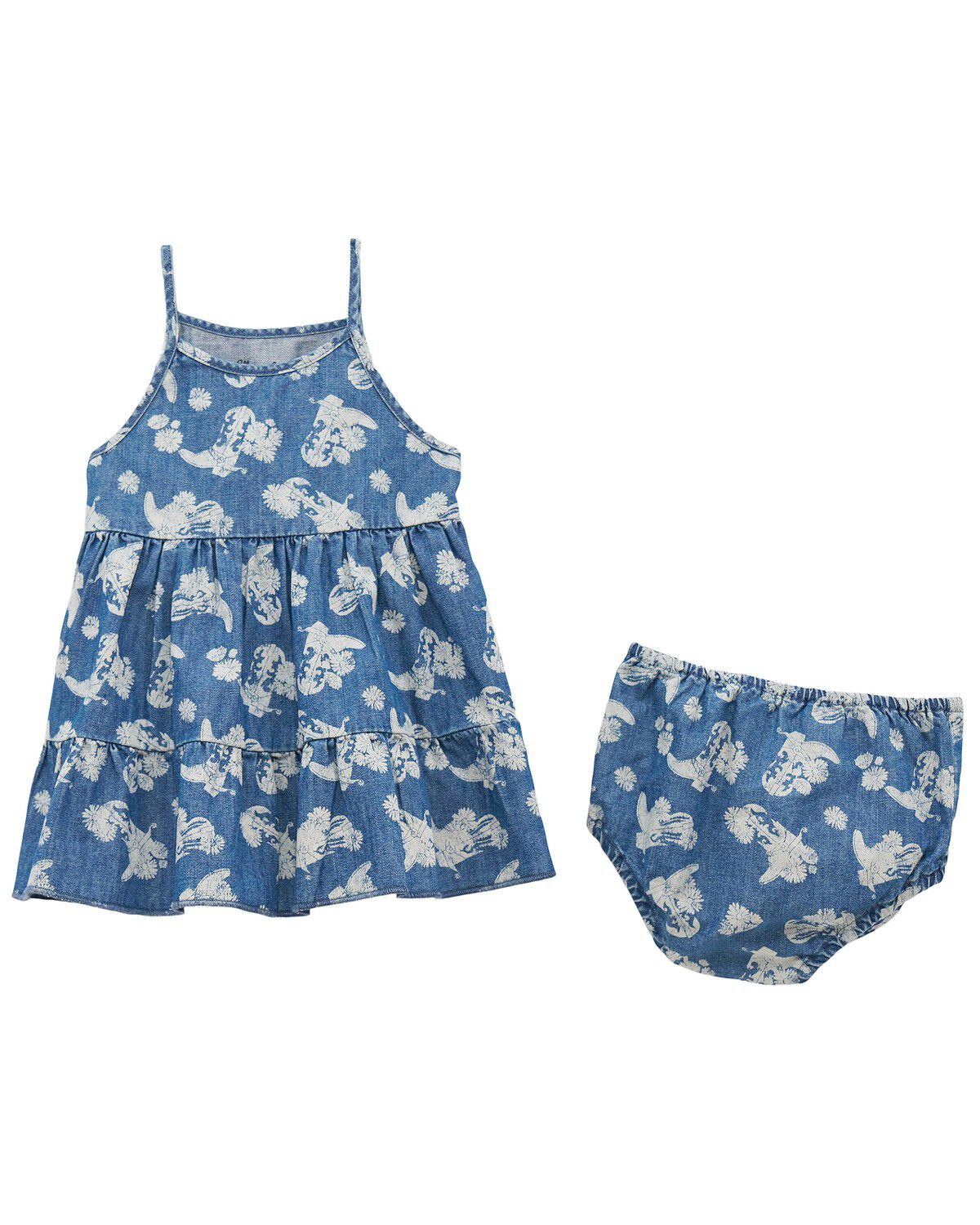 Wrangler Infant Girls' Floral Boot Sleeveless Denim Dress - 2 Piece, Blue, hi-res
