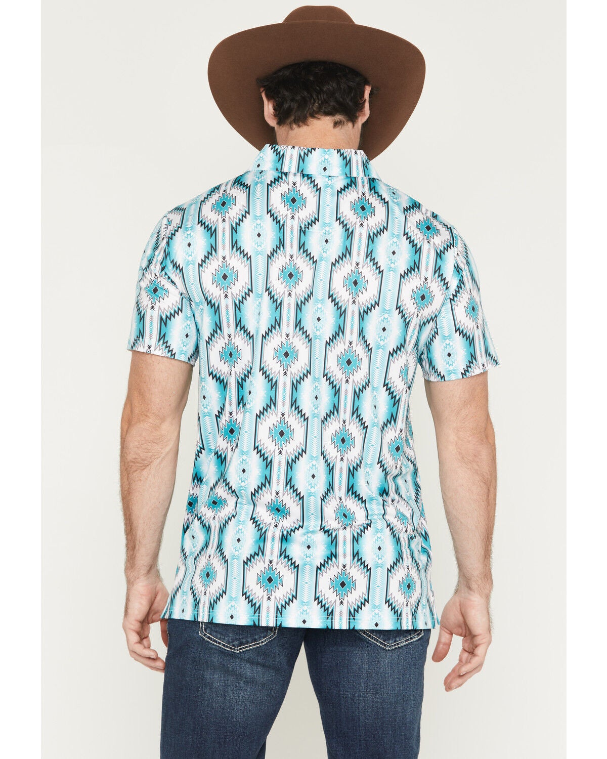 Image #4 - Rock & Roll Denim Men's Dale Brisby Southwestern Print Short Sleeve Button-Down Polo, Turquoise, hi-res