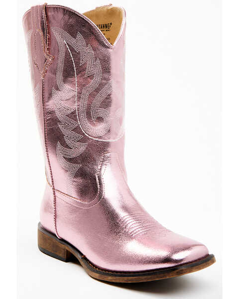 Shyanne Girls' Flashy Western Boots - Broad Square Toe, Pink, hi-res