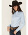Image #2 - Shyanne Women's Solid Long Sleeve Button-Down Stretch Riding Shirt, Light Blue, hi-res