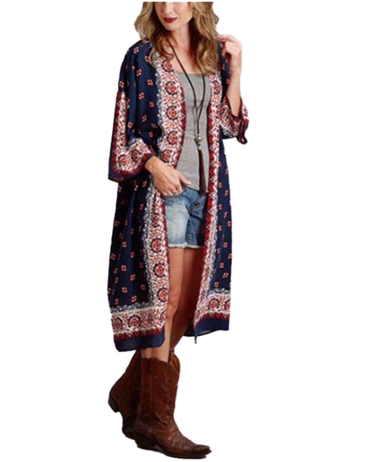 Stetson Women's Bandana Scarf Kimono, White, hi-res