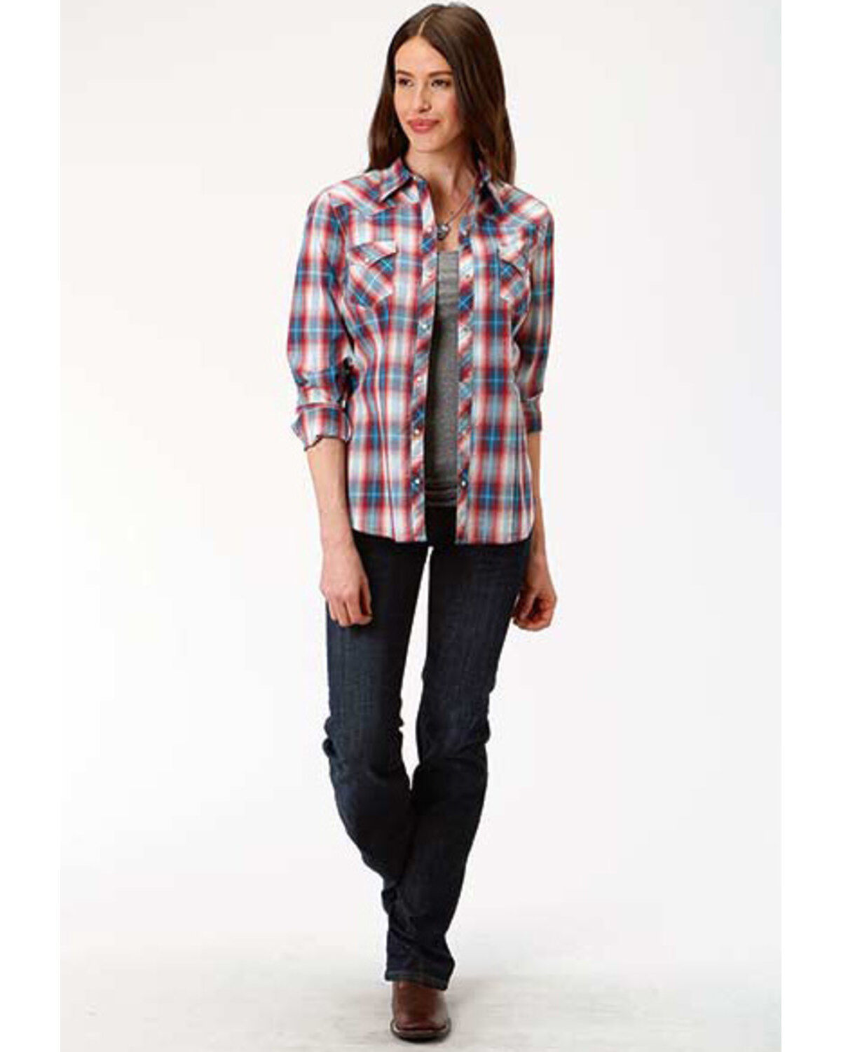 Image #3 - West Made Women's Paint Brush Plaid Long Sleeve Western Shirt, , hi-res