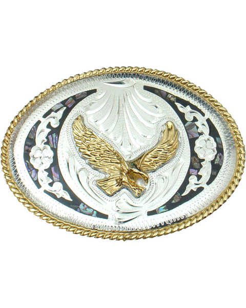 Image #1 - Western Express Men's Silver Abalone and German Eagle Belt Buckle , Silver, hi-res