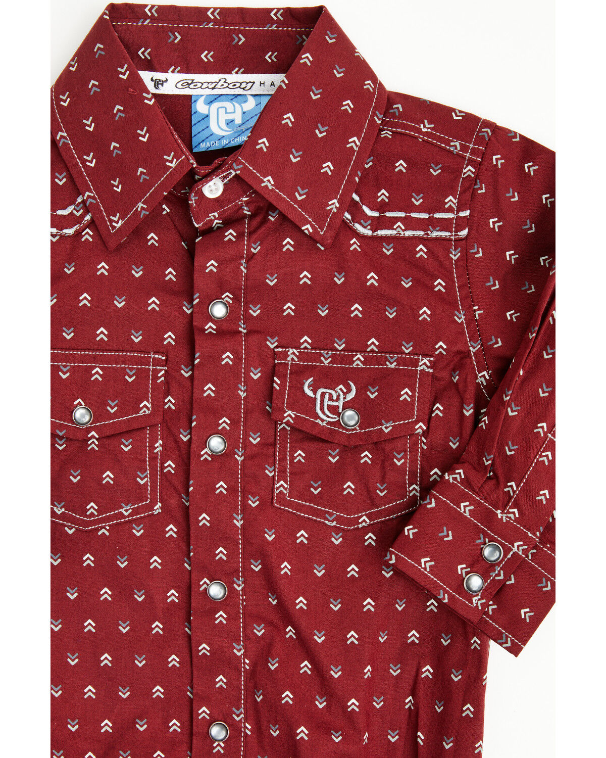 Image #2 - Cowboy Hardware Infant Boys' Geo Print Long Sleeve Snap Onesie, Burgundy, hi-res