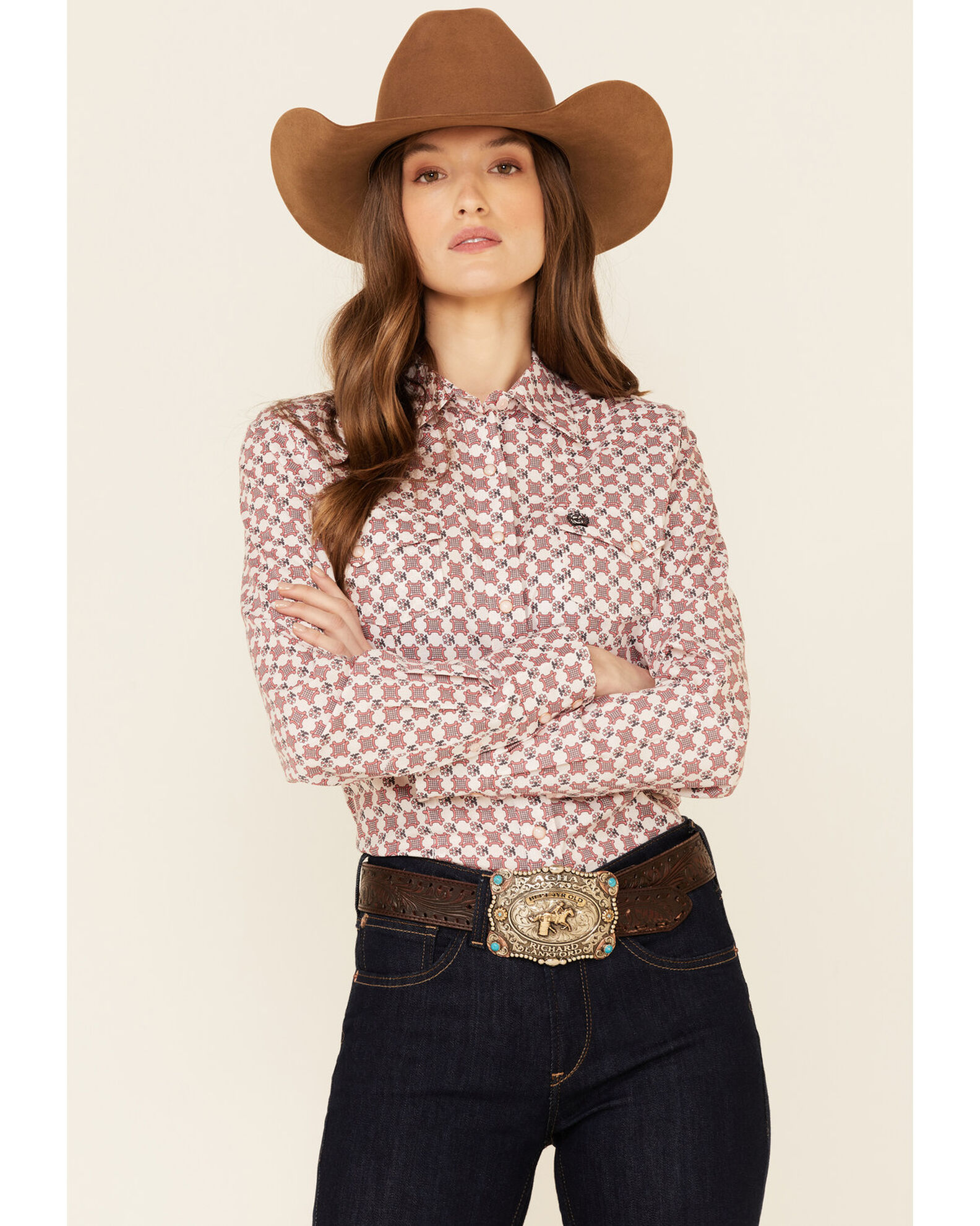 Cinch Women s Pink Geo Print Long Sleeve Snap Western Core Shirt