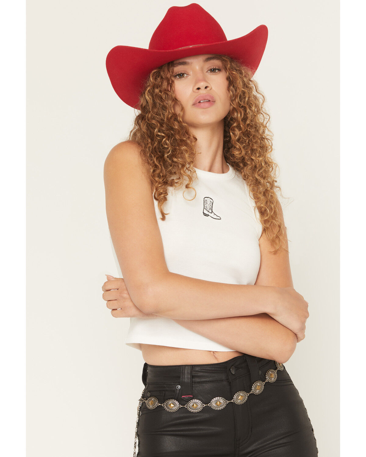 Image #2 - Originality Women's Embroidered Cowboy Boot Tank, White, hi-res
