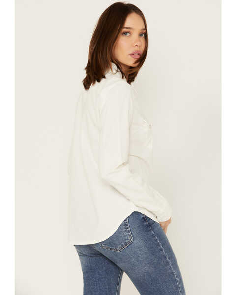 Image #4 - Cleo + Wolf Women's Pincord Button Down Long Sleeve Snap Western Shirt, Ivory, hi-res