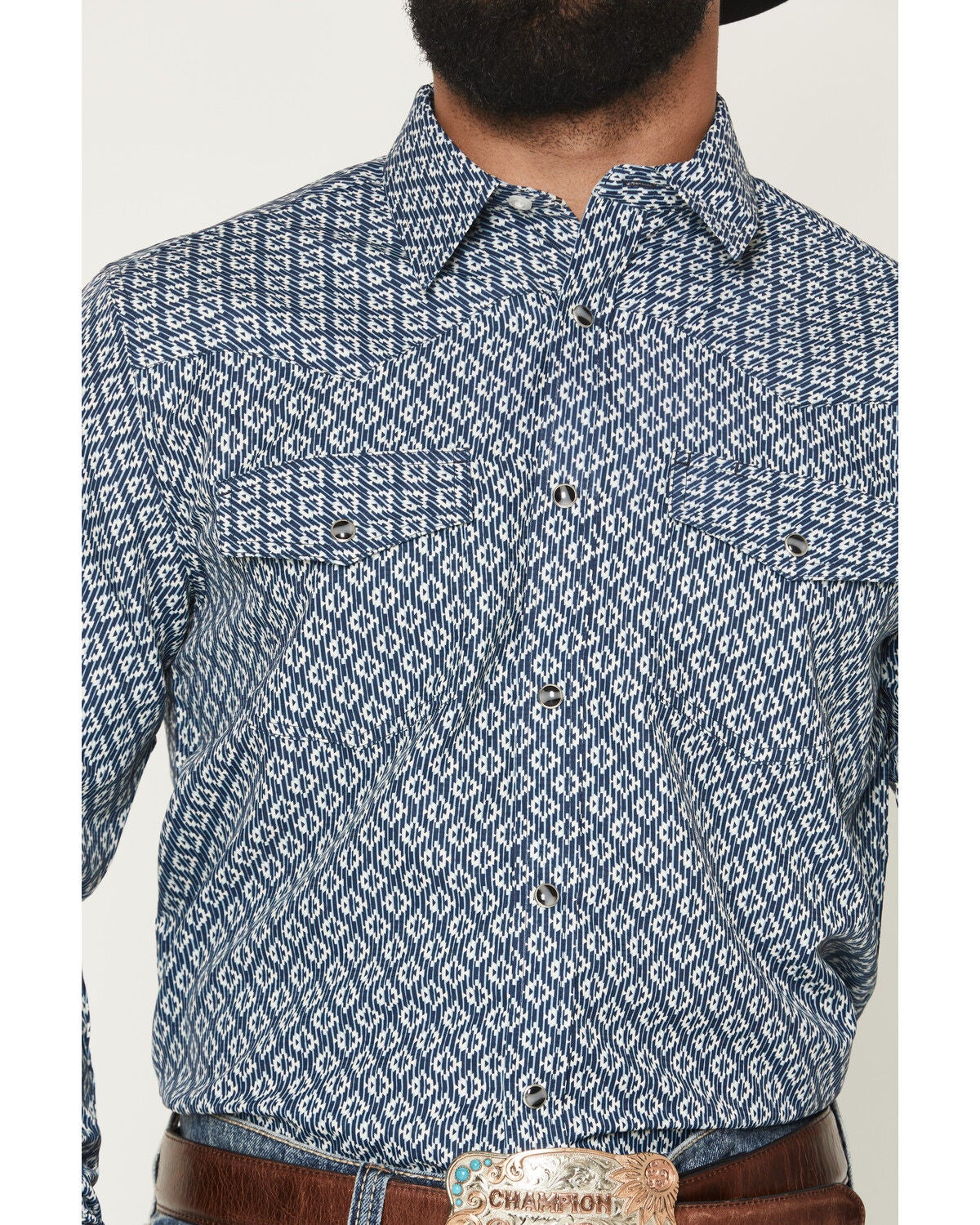 Image #3 - RANK 45&reg; Men's Twisted Geo Print Long Sleeve Snap Performance Western Shirt, Blue, hi-res