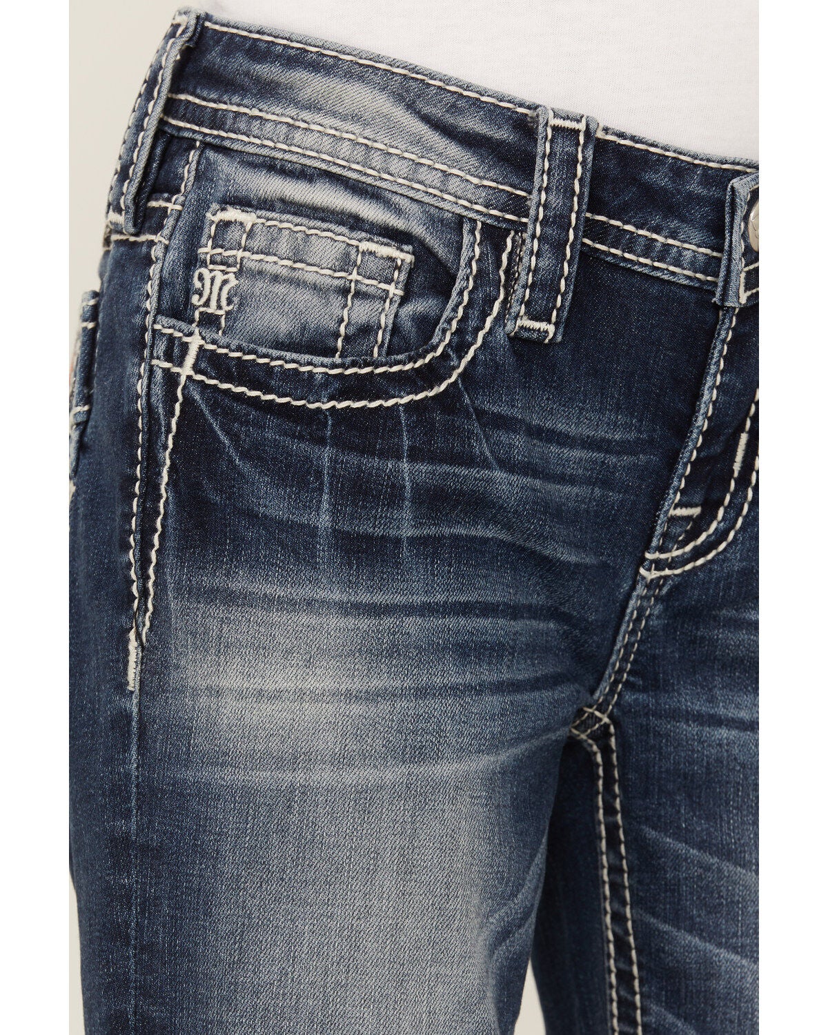 Image #2 - Miss Me Girls' Light Wash Mid Rise Americana Star Embroidered Bootcut Jeans, Blue, hi-res
