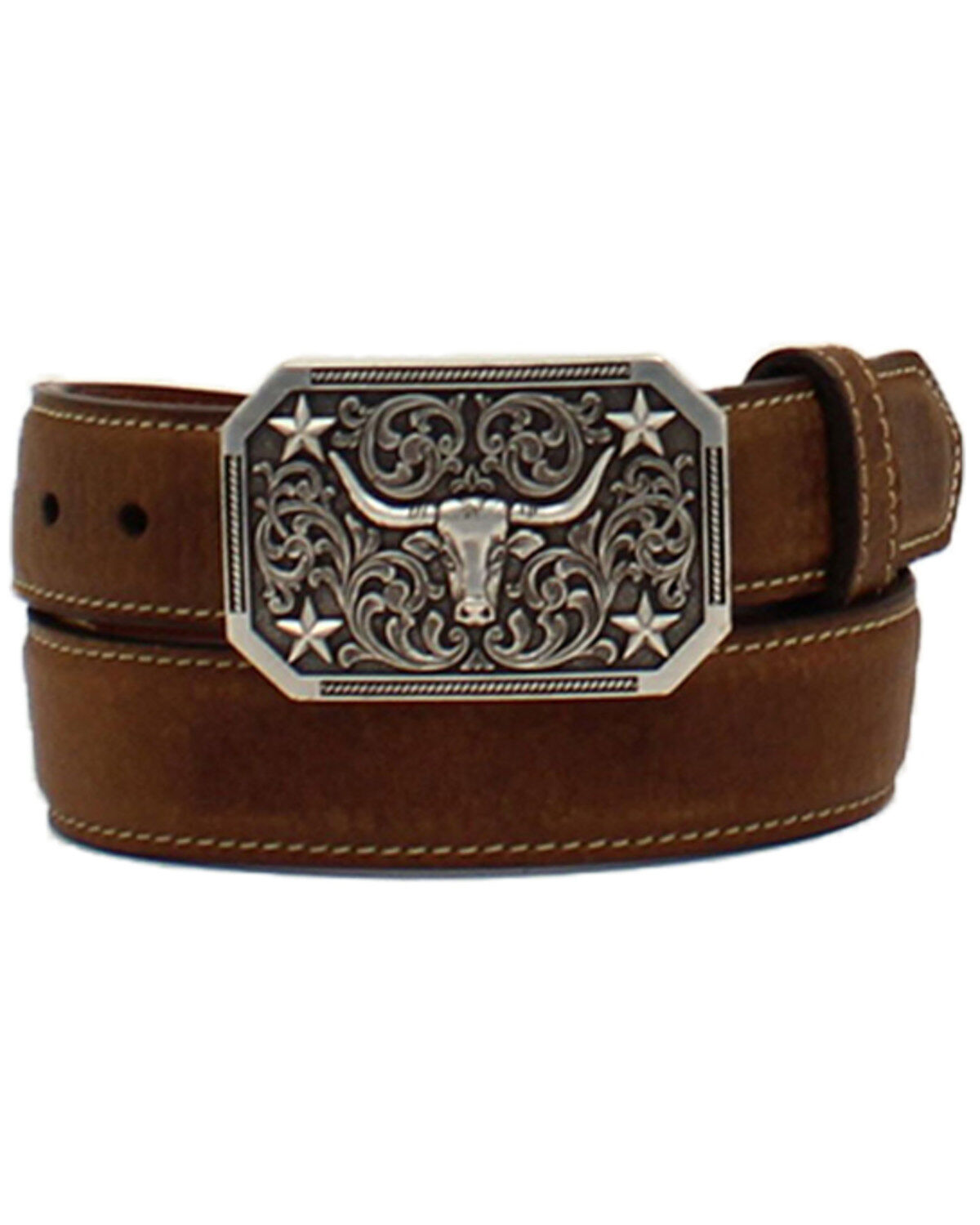 3D Boys' Longhorn Western Belt, Brown, hi-res