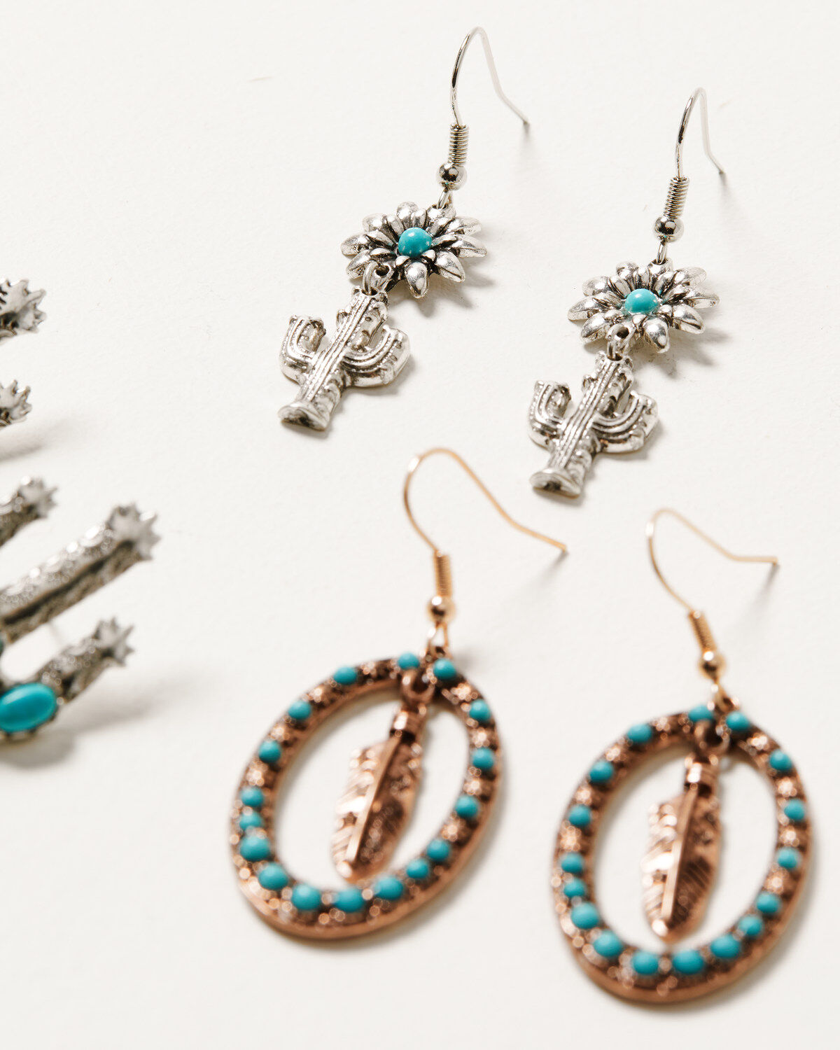 Image #3 - Shyanne Women's Cactus Stone & Feather 3pc Earrings Set, Silver, hi-res