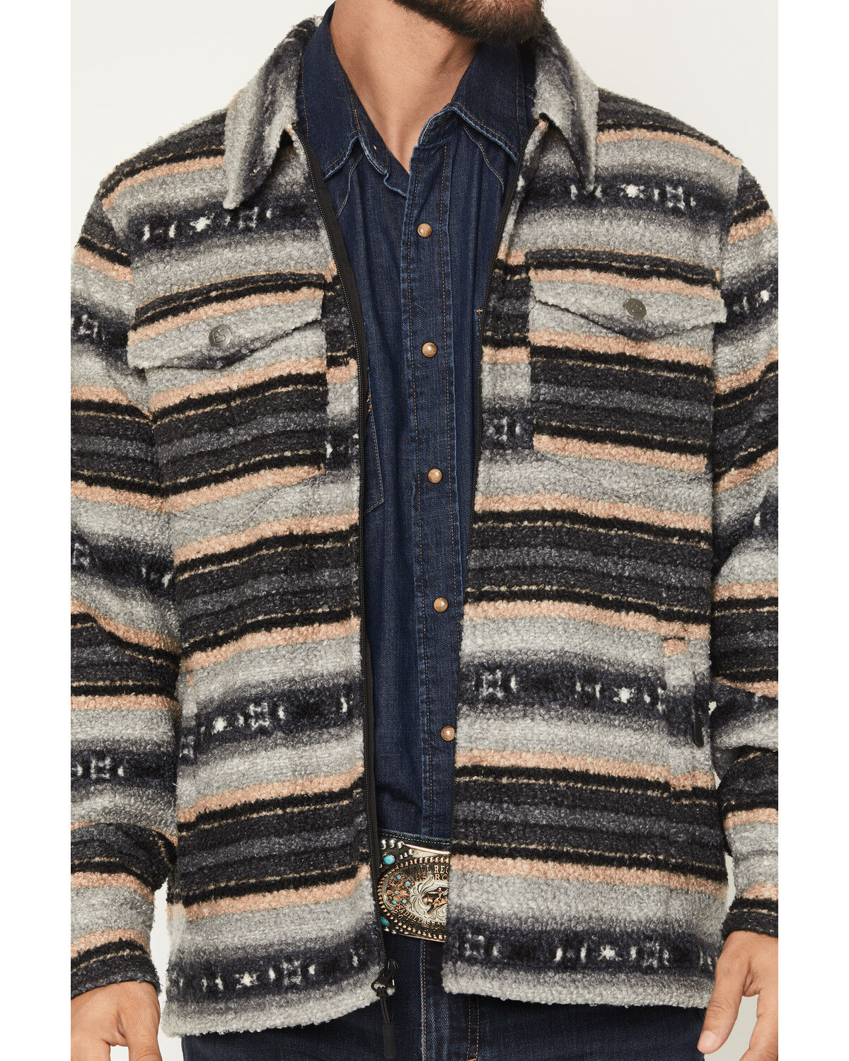Image #3 - Panhandle Slim Men's Jicarilla Southwestern Print Berber Jacket, Grey, hi-res