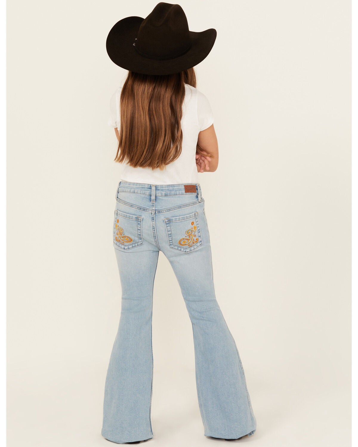 Shyanne Girls' Ophelia Floral Embroidered Light Wash Flare Stretch Denim Jeans, Medium Wash, hi-res