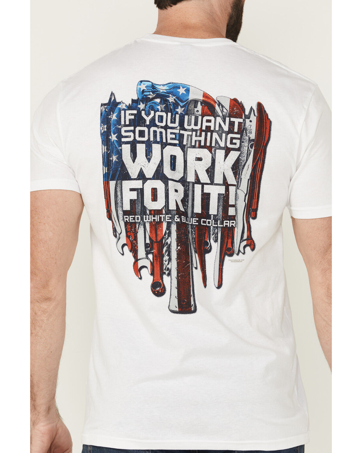 Product Name:  Buckwear Men's Red, White & Blue Collar Short Sleeve Graphic T-Shirt
